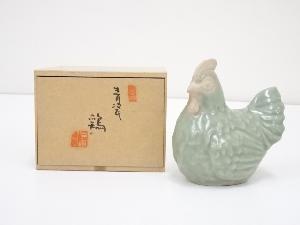 JAPANESE PORCELAIN SANDA WARE CELADON ROOSTER FIGURINE IN BOX 